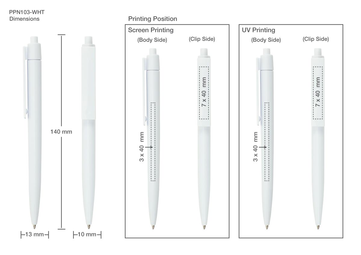 Plastic Pens White Color Printing Details